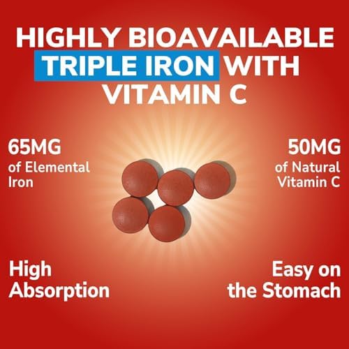 Suplemento de Hierro 3 en 1, Complejo de Hierro Ferroso Bisglicinato, Sulfato y Carbonilo de 65mg con Vitamina C Natural, 60 Tabletas Veganas, Alta - imagen 2