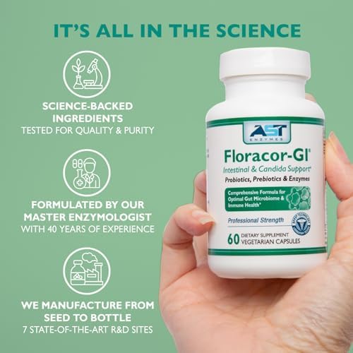 AST Enzymes Floracor - Apoya la Salud Intestinal y Digestiva - Fórmula Premium de Probióticos, Prebióticos y Enzimas - 60 Cápsulas Vegetarianas - imagen 6