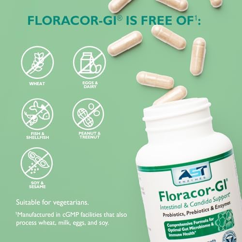 AST Enzymes Floracor - Apoya la Salud Intestinal y Digestiva - Fórmula Premium de Probióticos, Prebióticos y Enzimas - 60 Cápsulas Vegetarianas - imagen 7