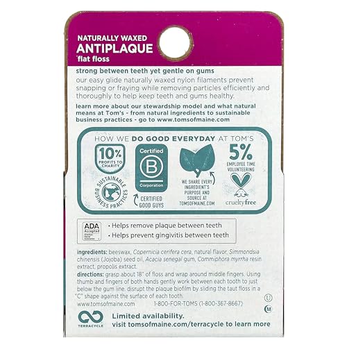 Hilo Dental Natural Antiplaca Cera Tom's of Maine, Menta, 32 Yardas, Paquete de 2 - imagen 8