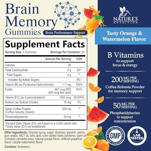 Gomitas Suplemento Cerebral - 3X Fuerza, Vitaminas Gummy para Memoria, Enfoque y Concentración - Fosfatidilserina, B6, B12 - 60 Gomitas - imagen 2