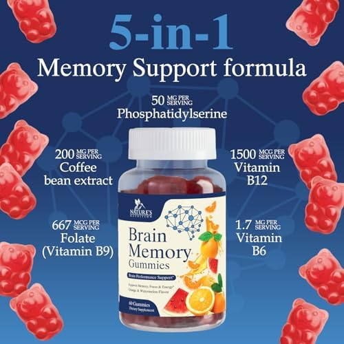 Gomitas Suplemento Cerebral - 3X Fuerza, Vitaminas Gummy para Memoria, Enfoque y Concentración - Fosfatidilserina, B6, B12 - 60 Gomitas - imagen 6