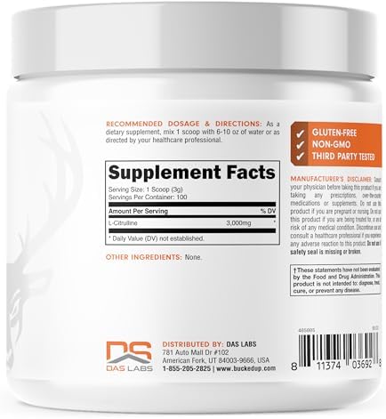 Bucked Up L-Citrulina 3000mg en Polvo, Esenciales (100 Porciones) - imagen 3