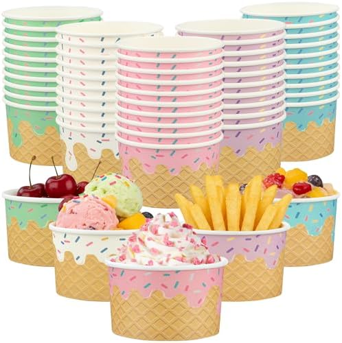 Tazas de Papel para Helado Augisteen 50 Pcs 5.5oz - Bowls Desechables para Postres Fríos o Calientes, 5 Diseños, Suministros para Fiestas - imagen 1
