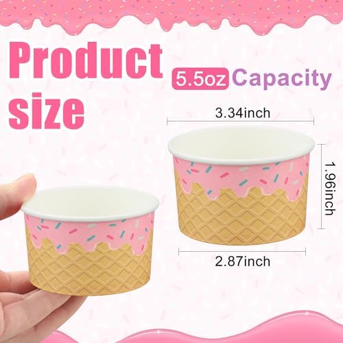 Tazas de Papel para Helado Augisteen 50 Pcs 5.5oz - Bowls Desechables para Postres Fríos o Calientes, 5 Diseños, Suministros para Fiestas - imagen 2