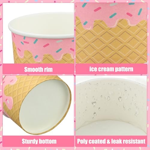 Tazas de Papel para Helado Augisteen 50 Pcs 5.5oz - Bowls Desechables para Postres Fríos o Calientes, 5 Diseños, Suministros para Fiestas - imagen 3