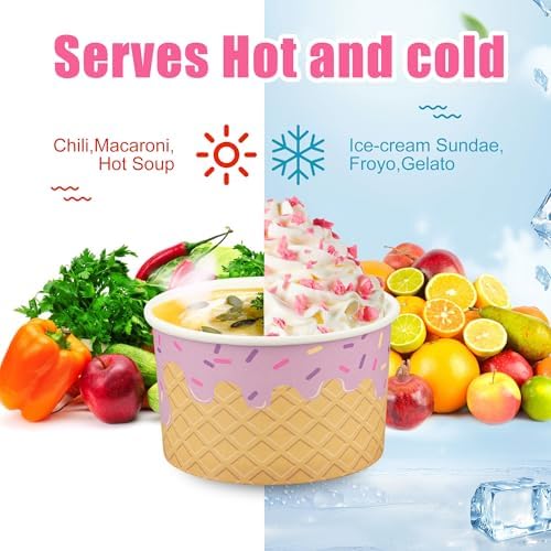 Tazas de Papel para Helado Augisteen 50 Pcs 5.5oz - Bowls Desechables para Postres Fríos o Calientes, 5 Diseños, Suministros para Fiestas - imagen 4