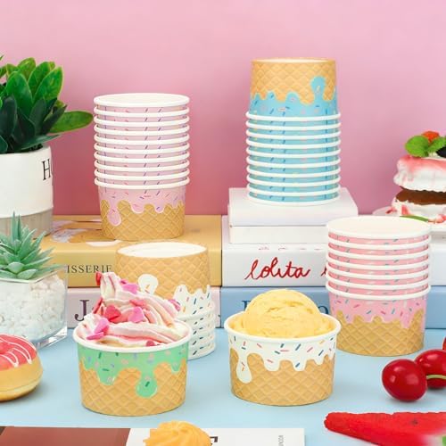 Tazas de Papel para Helado Augisteen 50 Pcs 5.5oz - Bowls Desechables para Postres Fríos o Calientes, 5 Diseños, Suministros para Fiestas - imagen 5