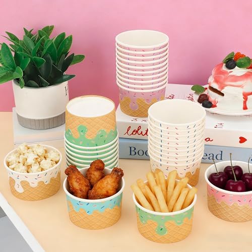 Tazas de Papel para Helado Augisteen 50 Pcs 5.5oz - Bowls Desechables para Postres Fríos o Calientes, 5 Diseños, Suministros para Fiestas - imagen 6