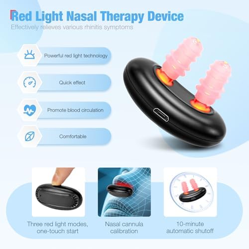 Dispositivo de Terapia Nasal con Luz Roja, 3 Modos de Terapia, Portátil para Aliviar Sequedad Nasal y Malestar Sinusal - imagen 4