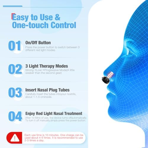 Dispositivo de Terapia Nasal con Luz Roja, 3 Modos de Terapia, Portátil para Aliviar Sequedad Nasal y Malestar Sinusal - imagen 6