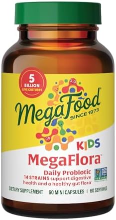 MegaFood MegaFlora Probioticos para Niños - 5 Mil Millones de CFUs - No GMO, Vegetariano, Sin 9 Alergenos Alimentarios - 60 Mini Cápsulas (60 - imagen 1