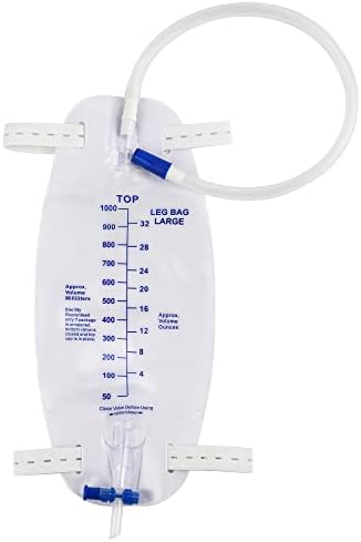 Paquete de 3 Bolsas de Pierna para Catéter, 1000ml, con Válvula Antirreflujo, Correas de Tela, Drenaje Fácil y Tubo de 18” - imagen 1