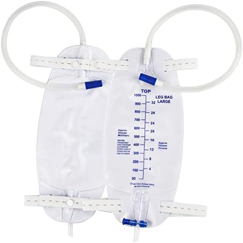Paquete de 3 Bolsas de Pierna para Catéter, 1000ml, con Válvula Antirreflujo, Correas de Tela, Drenaje Fácil y Tubo de 18” - imagen 5