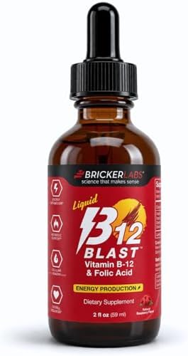 Suplemento Líquido de Vitamina B12 y Ácido Fólico Bricker Labs B-12 Blast, Sabor Natural a Frambuesa, 2 fl oz, Apoya la Producción de Energía - imagen 1