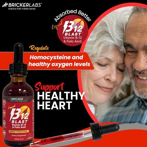 Suplemento Líquido de Vitamina B12 y Ácido Fólico Bricker Labs B-12 Blast, Sabor Natural a Frambuesa, 2 fl oz, Apoya la Producción de Energía - imagen 4
