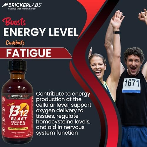 Suplemento Líquido de Vitamina B12 y Ácido Fólico Bricker Labs B-12 Blast, Sabor Natural a Frambuesa, 2 fl oz, Apoya la Producción de Energía - imagen 5