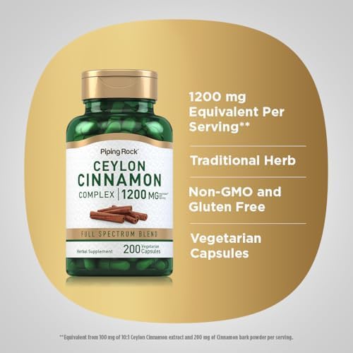 Cápsulas de Canela de Ceilán Piping Rock | 200 Unidades | Suplemento Herbal Complejo para Hombres y Mujeres | Vegetariano, Sin OGM, Sin Gluten - imagen 4