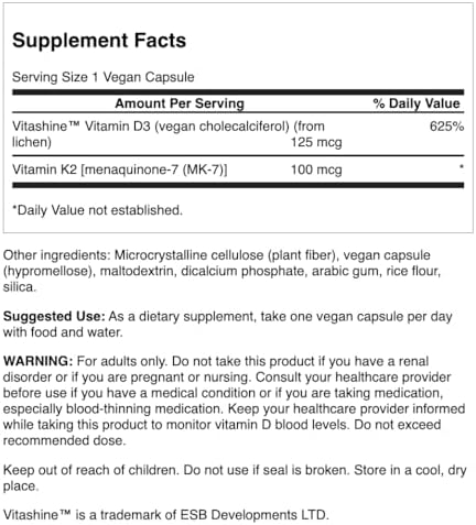 Swanson Suplemento Extra Fuerte D3 y K2 5,000 IU y 100 mcg - 60 Cápsulas Veganas - imagen 2