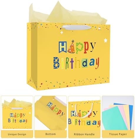 Bolsas de Regalo Nihuecne de 16 Extra Grandes para Cumpleaños, 4 Paquetes con Papel de Seda, 4 Diseños con Asas - imagen 3