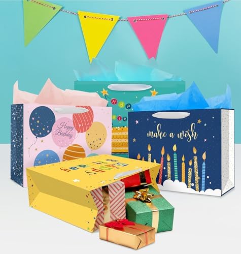 Bolsas de Regalo Nihuecne de 16 Extra Grandes para Cumpleaños, 4 Paquetes con Papel de Seda, 4 Diseños con Asas - imagen 4