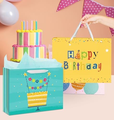 Bolsas de Regalo Nihuecne de 16 Extra Grandes para Cumpleaños, 4 Paquetes con Papel de Seda, 4 Diseños con Asas - imagen 5