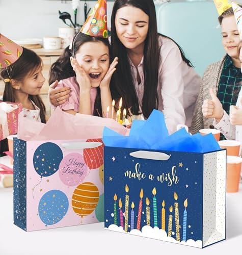 Bolsas de Regalo Nihuecne de 16 Extra Grandes para Cumpleaños, 4 Paquetes con Papel de Seda, 4 Diseños con Asas - imagen 6