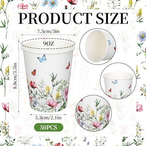 FYSUIMU 50 Pzs Vasos de Papel de Flores 9 Oz Desechables para Café, Fiesta de Boda, Baby Shower y Cumpleaños - imagen 2