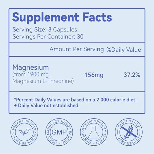Suplemento de Magnesio L-Treonina 1900mg | Cápsulas de Magnesio de Alta Absorción para Soporte Óseo y Muscular | Fórmula Premium de 90 Contenidos - imagen 3