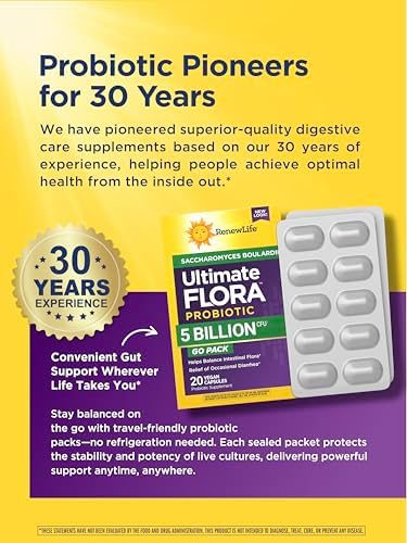 Renew Life Ultimate Flora Saccharomyces Boulardii Probióticos | 5 Mil Millones CFU | 20 Cápsulas Veganas Go Pack | Ayuda a Balancear la Flora - imagen 5