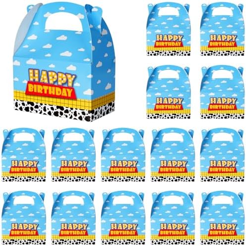 Cajas de Favor de Cumpleaños Ragnhild de 16 Pcs con Diseño de Vaca, Cajas de Regalo de Papel Kraft para Decoraciones de Fiesta Infantil, Nubes y - imagen 1