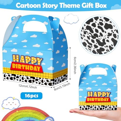 Cajas de Favor de Cumpleaños Ragnhild de 16 Pcs con Diseño de Vaca, Cajas de Regalo de Papel Kraft para Decoraciones de Fiesta Infantil, Nubes y - imagen 2