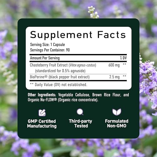Suplemento de Vitex Chasteberry 600mg | Agnus Castus para el Equilibrio Hormonal Femenino, Menopausia, Regularidad Menstrual y Acné Hormonal* | 90 - imagen 6