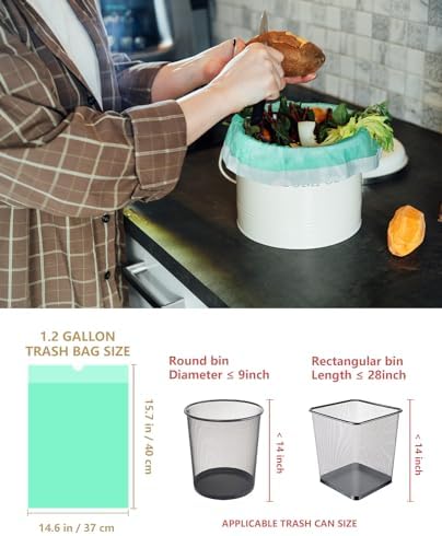 Bolsas de Compostaje Pequeñas de 1.2 Galones, 125 Piezas, AYOTEE, Bolsas de Basura Compostables Resistentes para Baño, Cocina y Oficina, 4.5-5 Litros - imagen 3