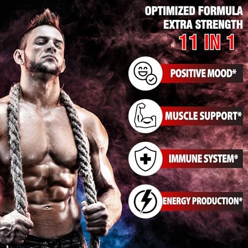 Suplemento de Testosterona para Hombres con Ashwagandha, Tribulus, Ginseng y Más - 11 Hierbas - Apoyo a la Fuerza - 60 Cápsulas Veganas, Suministro - imagen 3