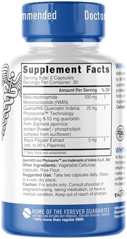 Suplemento de NMN 500mg - Nutri Ultra Alta Absorción de NMN Estabilizado, 40% Más NAD+ con Quercetina y Pimienta Negra - 60 Cápsulas - imagen 2