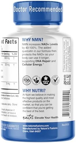 Suplemento de NMN 500mg - Nutri Ultra Alta Absorción de NMN Estabilizado, 40% Más NAD+ con Quercetina y Pimienta Negra - 60 Cápsulas - imagen 5