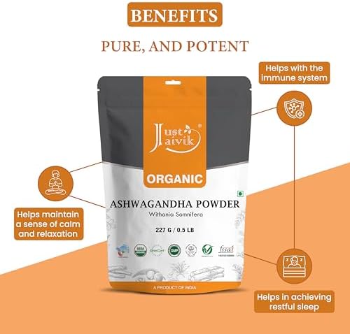 Polvo de Ashwagandha 100% Orgánico - Withania Somnifera - Certificado Orgánico USDA - 227g (0.5 LB) 8 oz - Suplemento Herbal Ayurvédico que Promueve - imagen 3