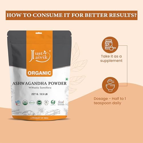 Polvo de Ashwagandha 100% Orgánico - Withania Somnifera - Certificado Orgánico USDA - 227g (0.5 LB) 8 oz - Suplemento Herbal Ayurvédico que Promueve - imagen 4