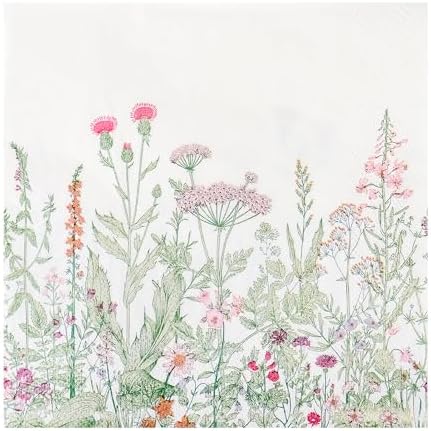 100 Servilletas de Papel de Flores Silvestres 6.5 x 6.5 Pulgadas, Decorativas con Hojas Verdes para Fiestas de Primavera y Verano, Cumpleaños y Té de - imagen 1