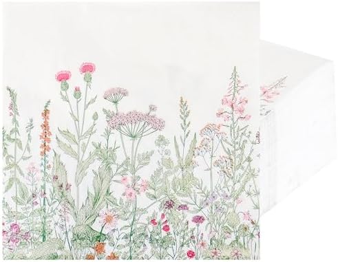 100 Servilletas de Papel de Flores Silvestres 6.5 x 6.5 Pulgadas, Decorativas con Hojas Verdes para Fiestas de Primavera y Verano, Cumpleaños y Té de - imagen 8