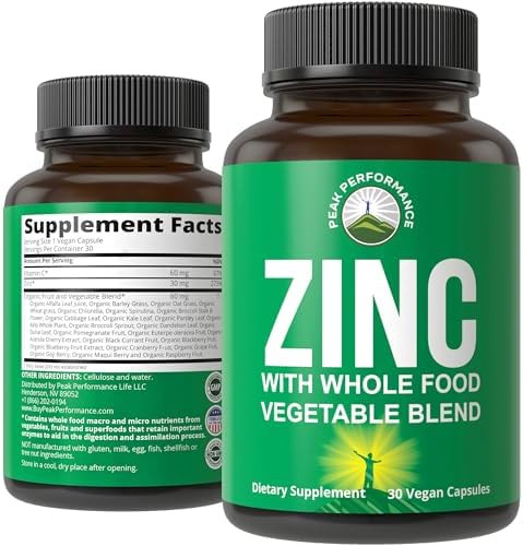 Suplemento Vegano de Zinc con Vitamina C + Mezcla de 25 Verduras y Frutas para Máxima Absorción. Cápsulas de Zinc 30mg para Adultos, Hombres y Mujeres - imagen 1