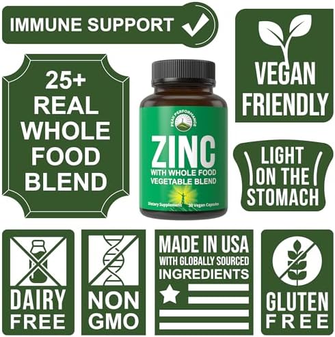 Suplemento Vegano de Zinc con Vitamina C + Mezcla de 25 Verduras y Frutas para Máxima Absorción. Cápsulas de Zinc 30mg para Adultos, Hombres y Mujeres - imagen 3