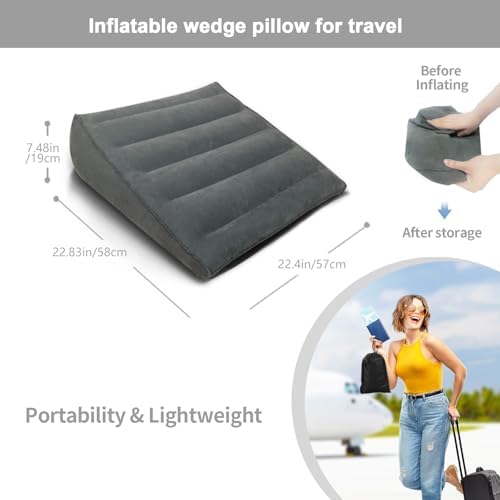 Cojín Inflable en Forma de Cuña para Viajes y Hogar, Almohada Portátil para Soporte de Espalda y Elevación de Piernas, 22.4x22.83x7.48 Pulgadas, - imagen 2
