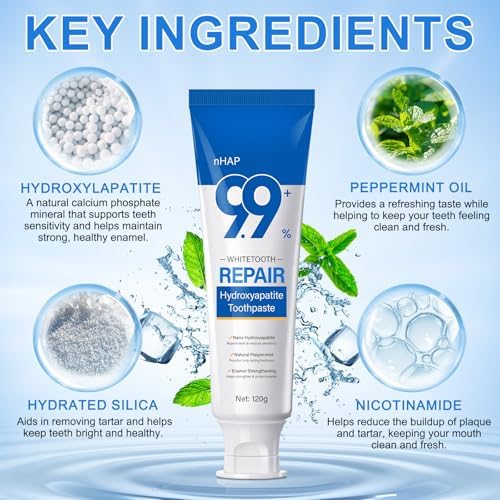 Pasta Dental Hydroxiapatita 2PZ para Protección del Esmalte, 9.9% Nano-Hidroxiapatita, Restaura Esmalte, Reduce Sensibilidad, Blanquea y Aclara - imagen 5