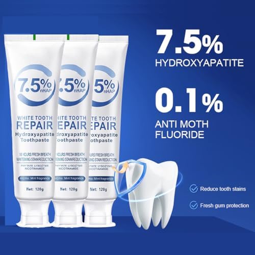 Pasta Dental de Hidroxiapatita para Protección del Esmalte y Fortalecimiento Dental, Menta Suave, Aliento Fresco, Uso Diario, 4.23 oz (2 PZS) - imagen 3