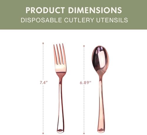 Set de Cubiertos Desechables en Oro Rosa, 120 Piezas: Cucharas y Tenedores - imagen 4