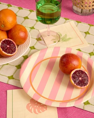 Platos de Papel Cabana Rayados en Rosa y Verde Fetti - 24 Platos de 9 | Decoración Retro para Cumpleaños, Estilo Preppy, Palm Royale, Verano - imagen 6