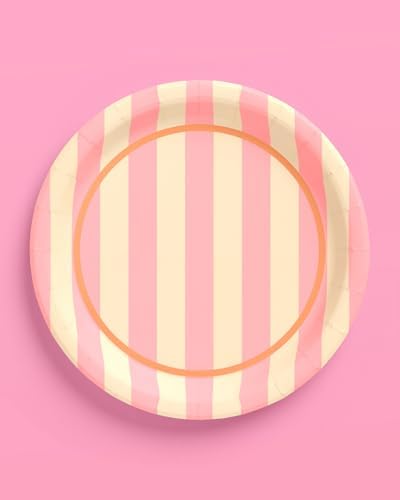 Platos de Papel Cabana Rayados en Rosa y Verde Fetti - 24 Platos de 9 | Decoración Retro para Cumpleaños, Estilo Preppy, Palm Royale, Verano - imagen 8