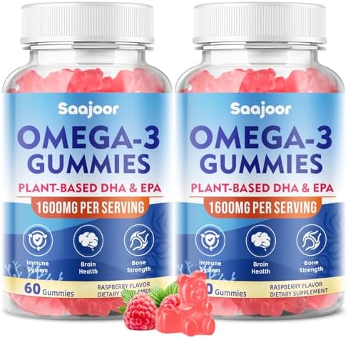 Paquete de 2 gomitas veganas Omega-3 de 1000mg para adultos - Suplemento sin azúcar con 400mg de DHA y 600mg de EPA, vitaminas A, C, E y zinc - 120 - imagen 1